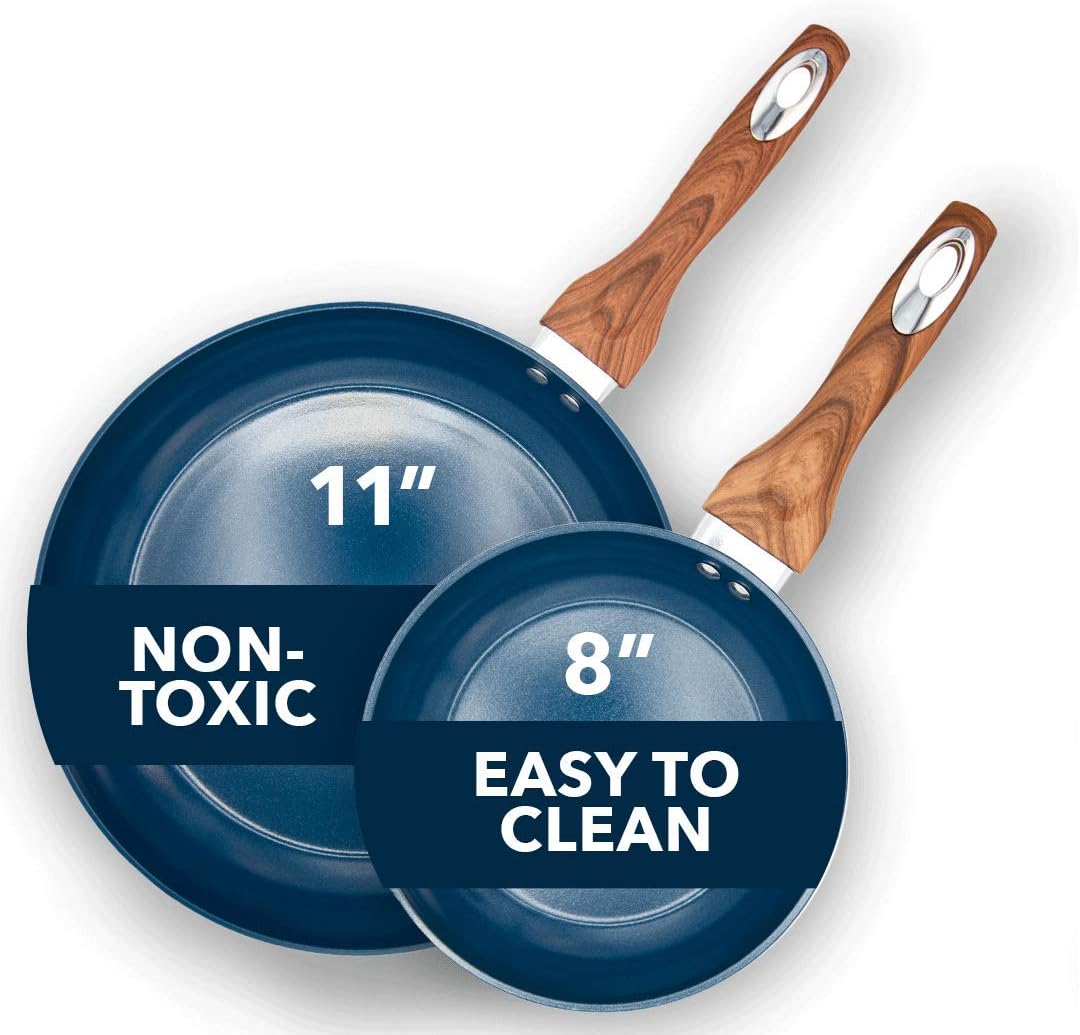 Aluminum Nonstick Ceramic Frying Pan Set 8 Inch and 11 Inch Green R428