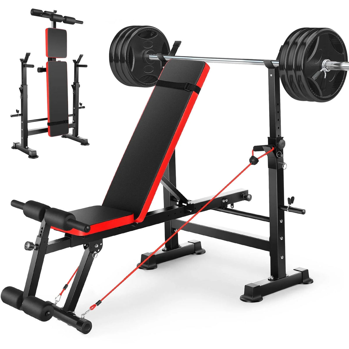 Adjustable Weight Bench Set with Barbell Rack R48816