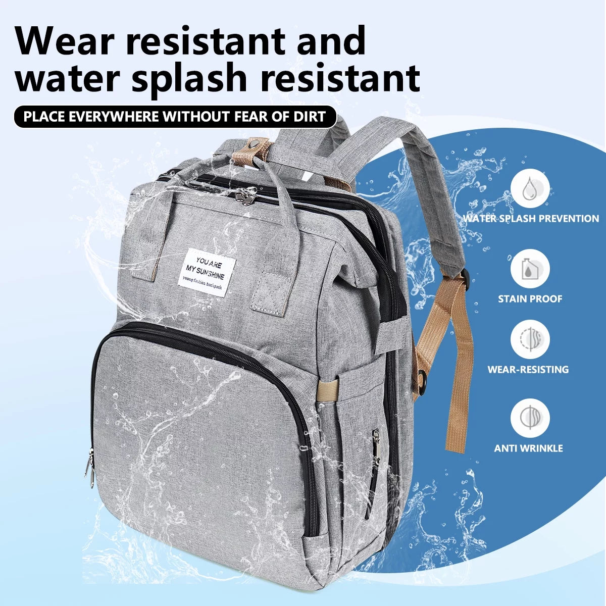 Waterproof 3 in 1 Diaper Bag Backpack with Changing Pad V220