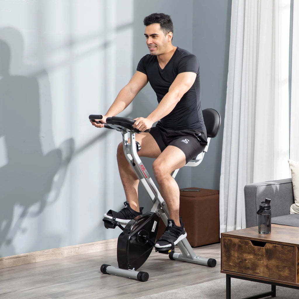 Folding Upright Stationary Exercise Bike with 8 Levels of Magnetic Resistance U7708
