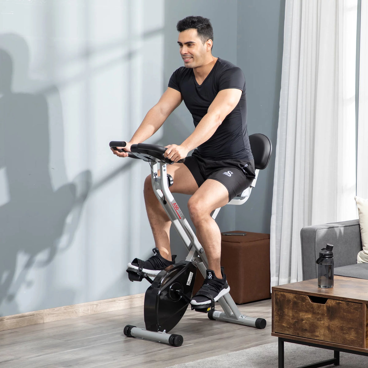 Folding Upright Stationary Exercise Bike with 8 Levels of Magnetic Resistance U7708