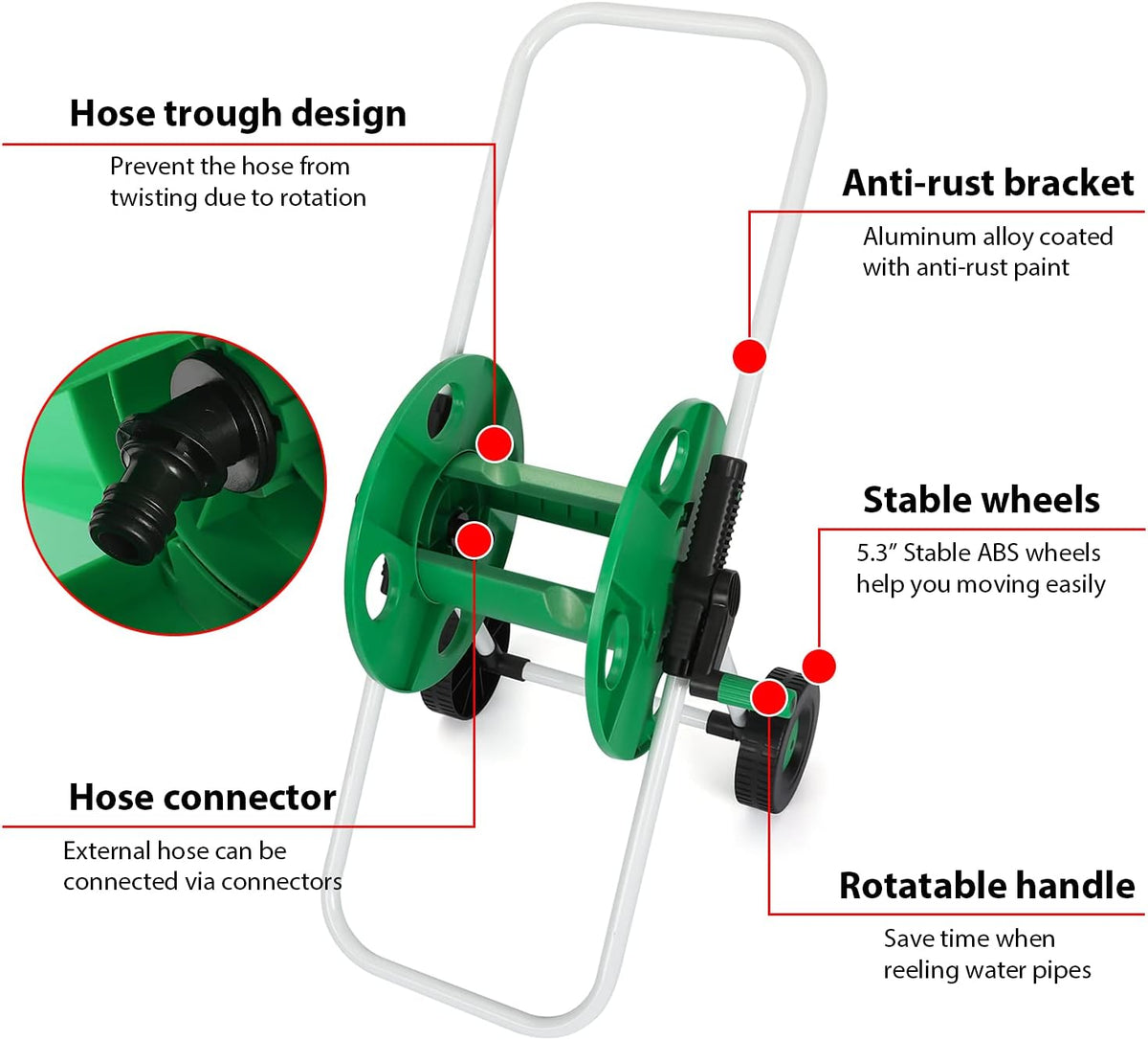 Garden Hose Reel Cart with Wheels A62027