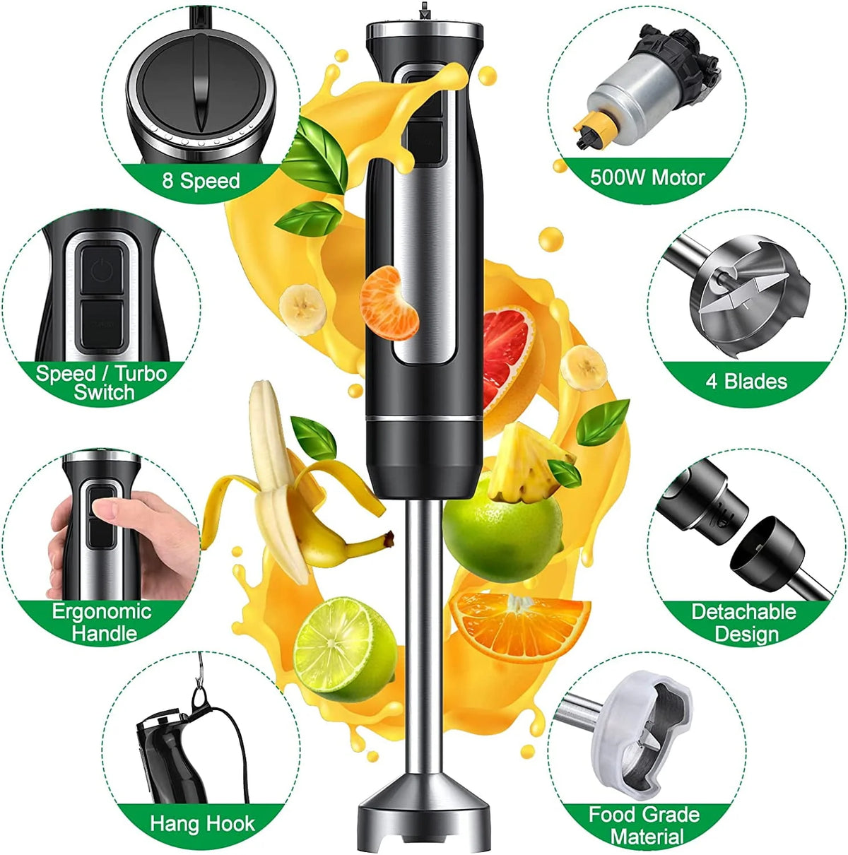 500 Watt 8 Speed Immersion Hand Blender I6954