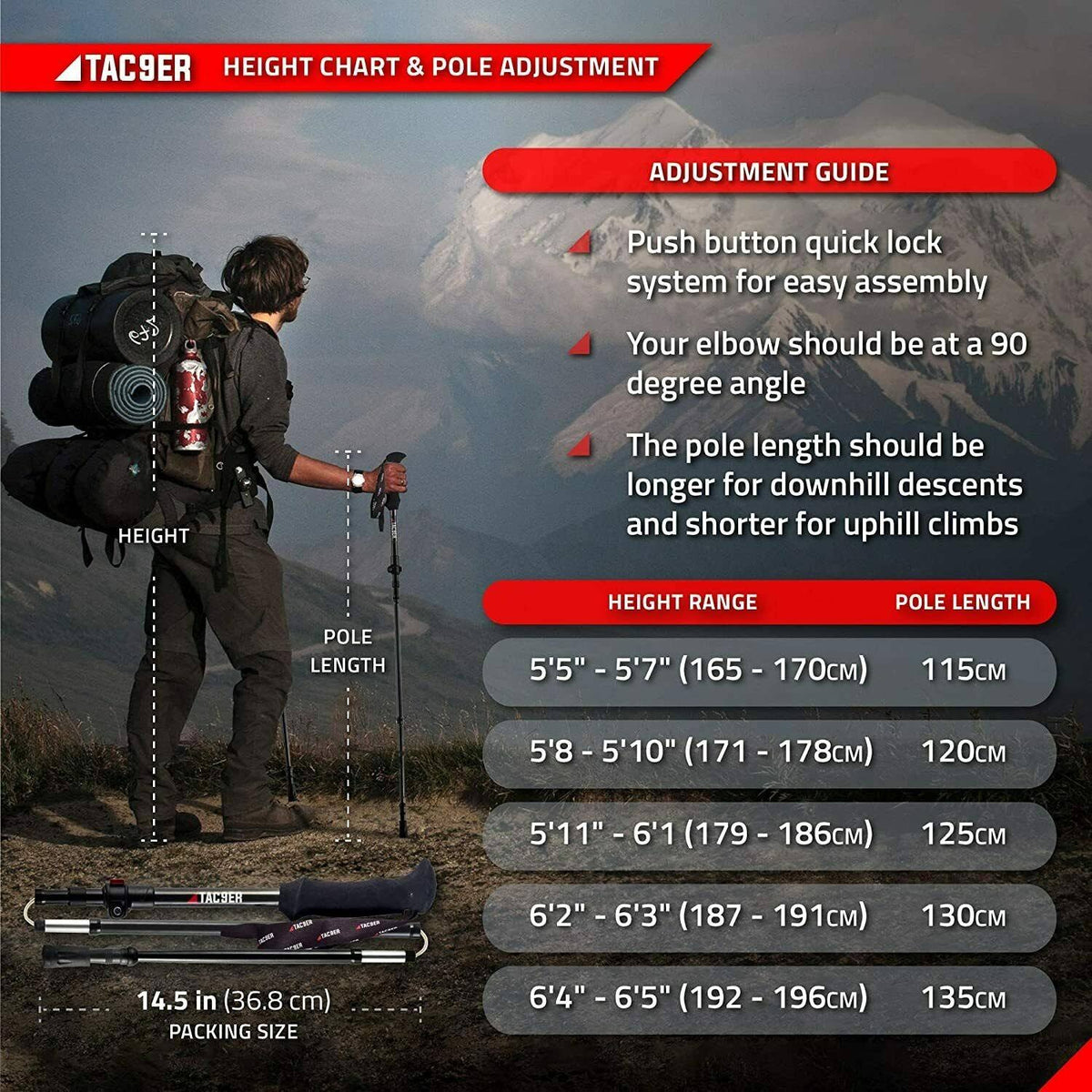 Ultralight Carbon Fiber Adjustable Trekking Poles with Straps N60472