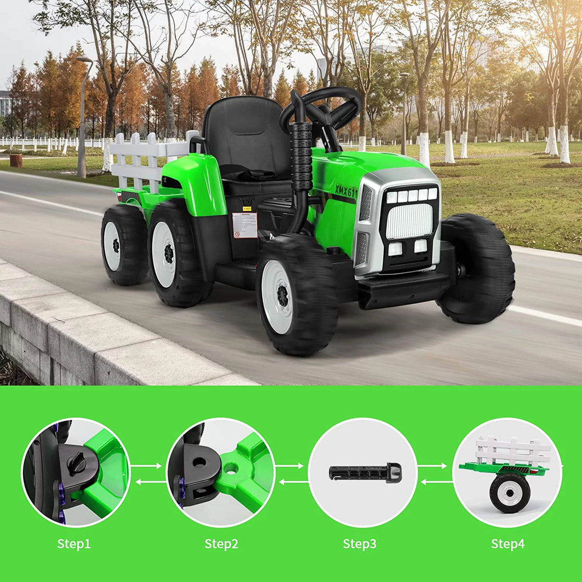 12V Kids Ride On Tractor with Trailer P546940