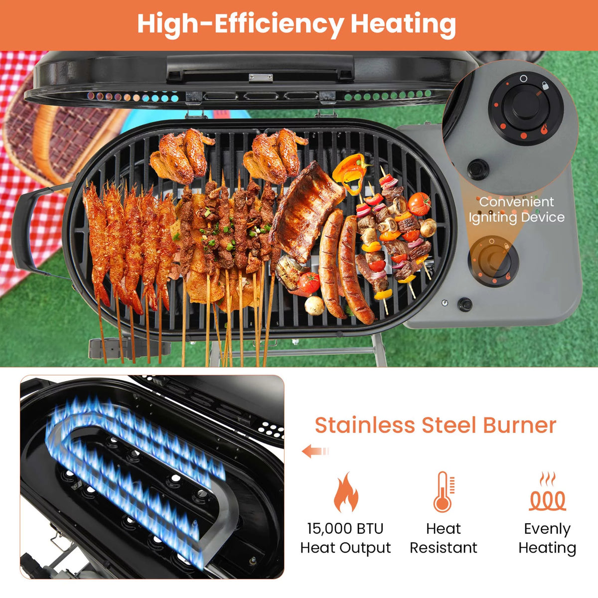 Portable Propane Gas Grill with Wheels & Side Shelf Z28209