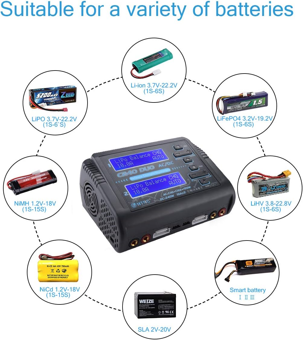 Dual LiPo Balance Charger 1S-6S AC 150W DC 240W 10A RC Battery Charger T990143
