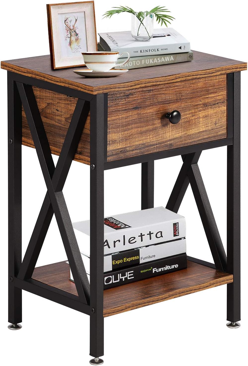 Rustic Brown Storage Cabinet and Drawer Nightstand U528893