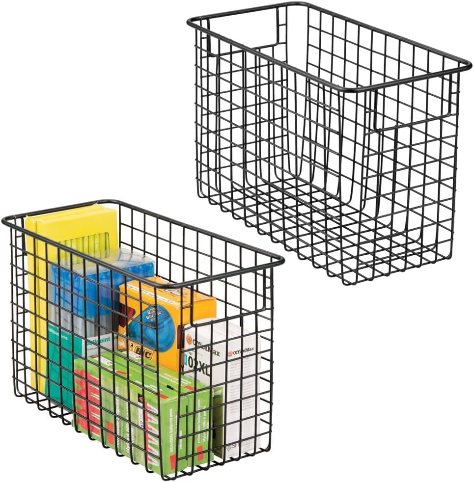Metal Wire Storage Basket Bin with Handles, 2 Pack Matte Black V996115