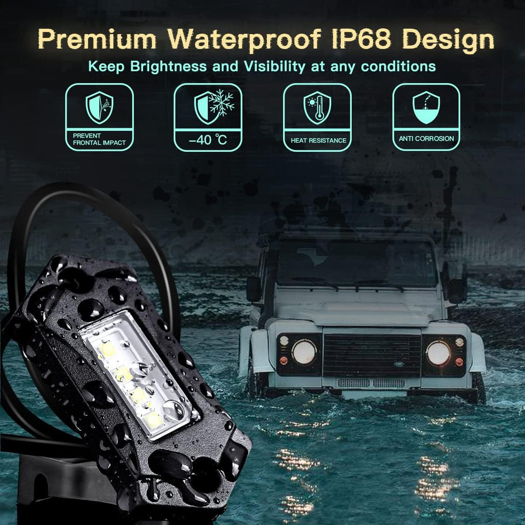 White 8Pods IP68 Waterproof LED Rock Lights U53627