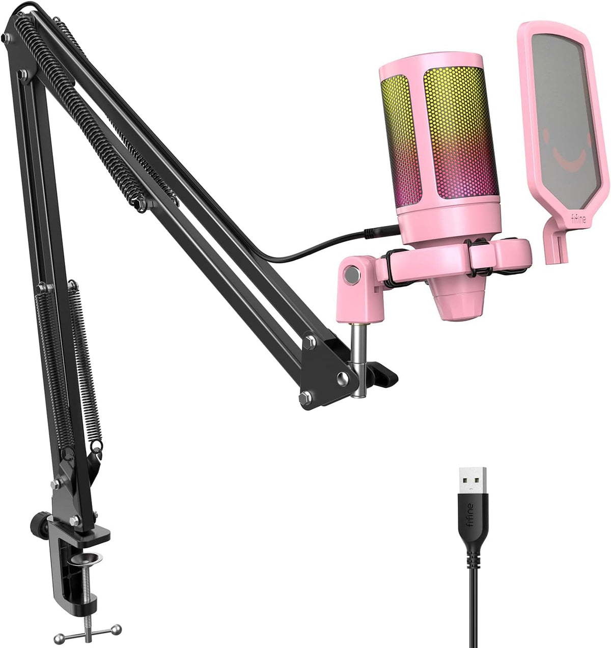 USB Gaming Microphone Kit with Mute Button, Volume Gain, RGB, Arm Stand E5326