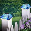 Mosaic Solar Post Cap Lights Outdoor Crackled Glass Weatherproof LED Cyan Blue N4523