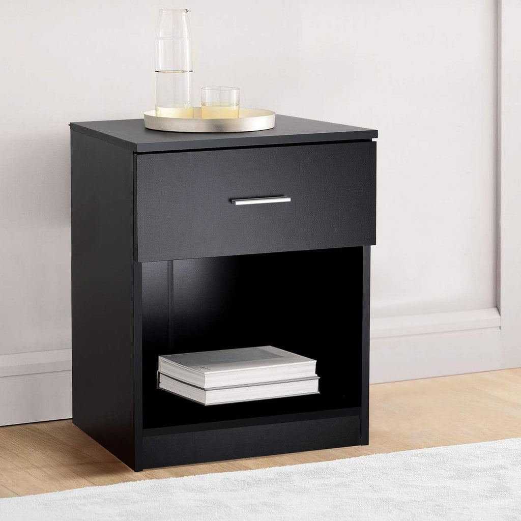 Black Nightstand with Drawer and Shelf U669