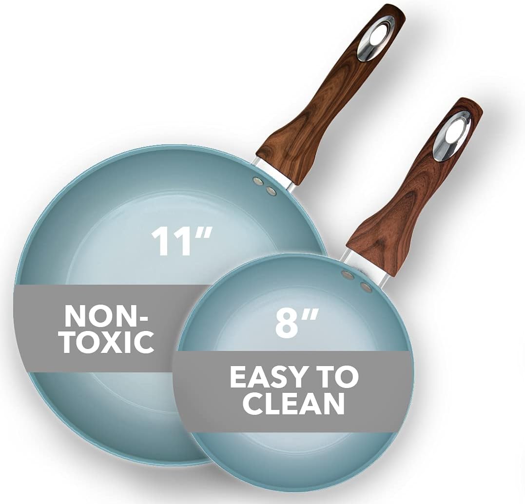 Aluminum Nonstick Ceramic Frying Pan Set 8 Inch and 11 Inch Green R428