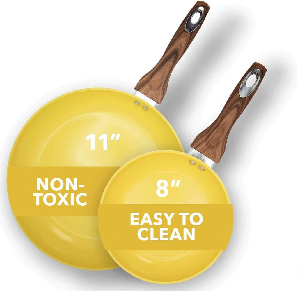 Aluminum Nonstick Ceramic Frying Pan Set 8 Inch and 11 Inch Green R428