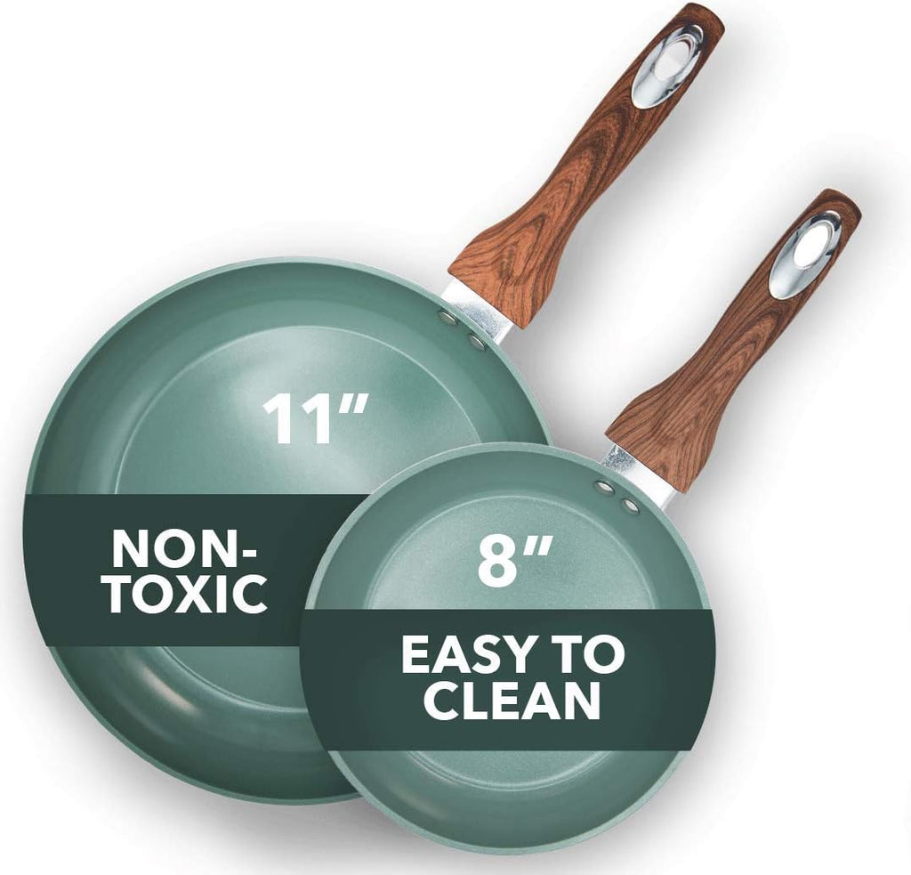 Aluminum Nonstick Ceramic Frying Pan Set 8 Inch and 11 Inch Green R428