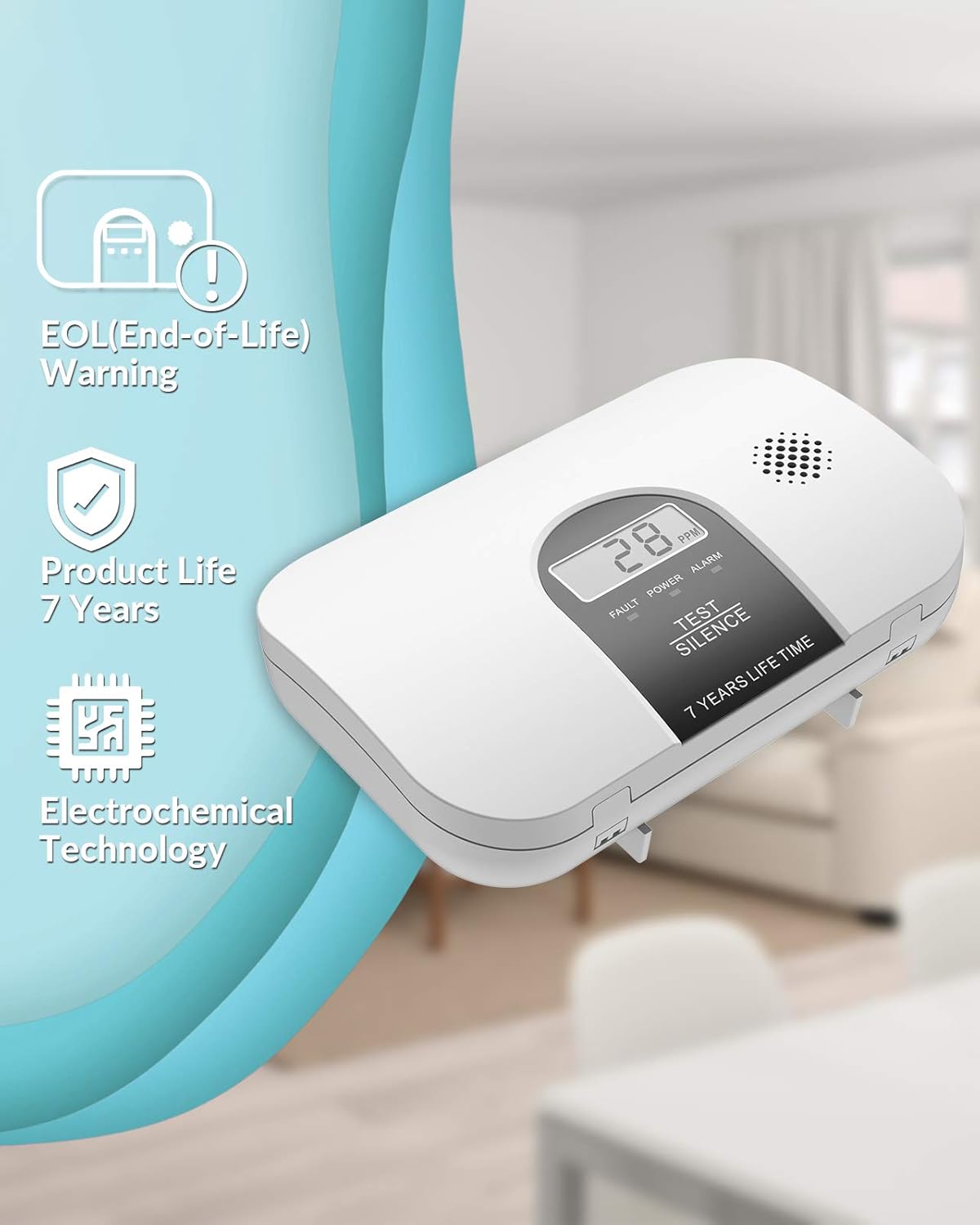 Carbon Monoxide Alarm Detector with LCD Digital Display, 4 Packs E4544