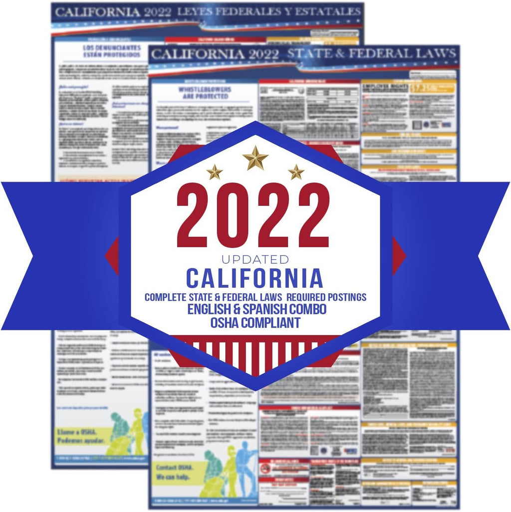 California State and Federal Labor Laws Poster English & Spanish 24 x 36 Laminated F3077
