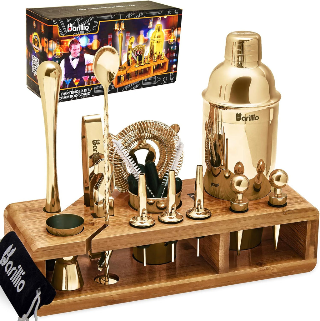 23-Piece Stainless Steel Bartender Kit with Bamboo Stand Q1414