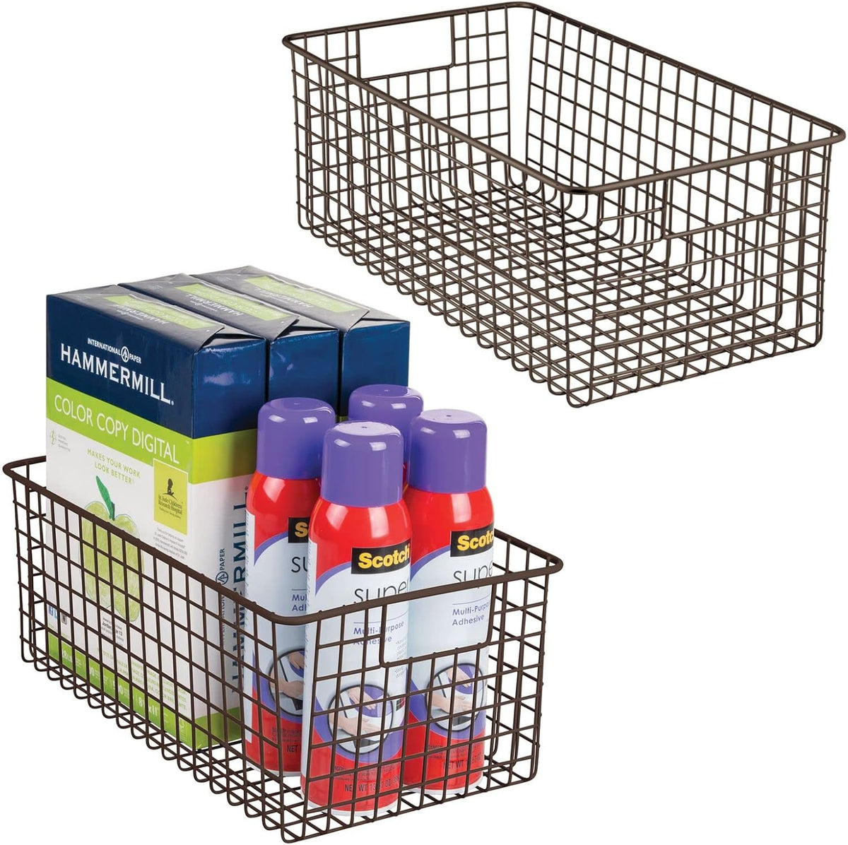 Metal Wire Storage Basket Bin with Handles, 2 Pack Matte Black V996115