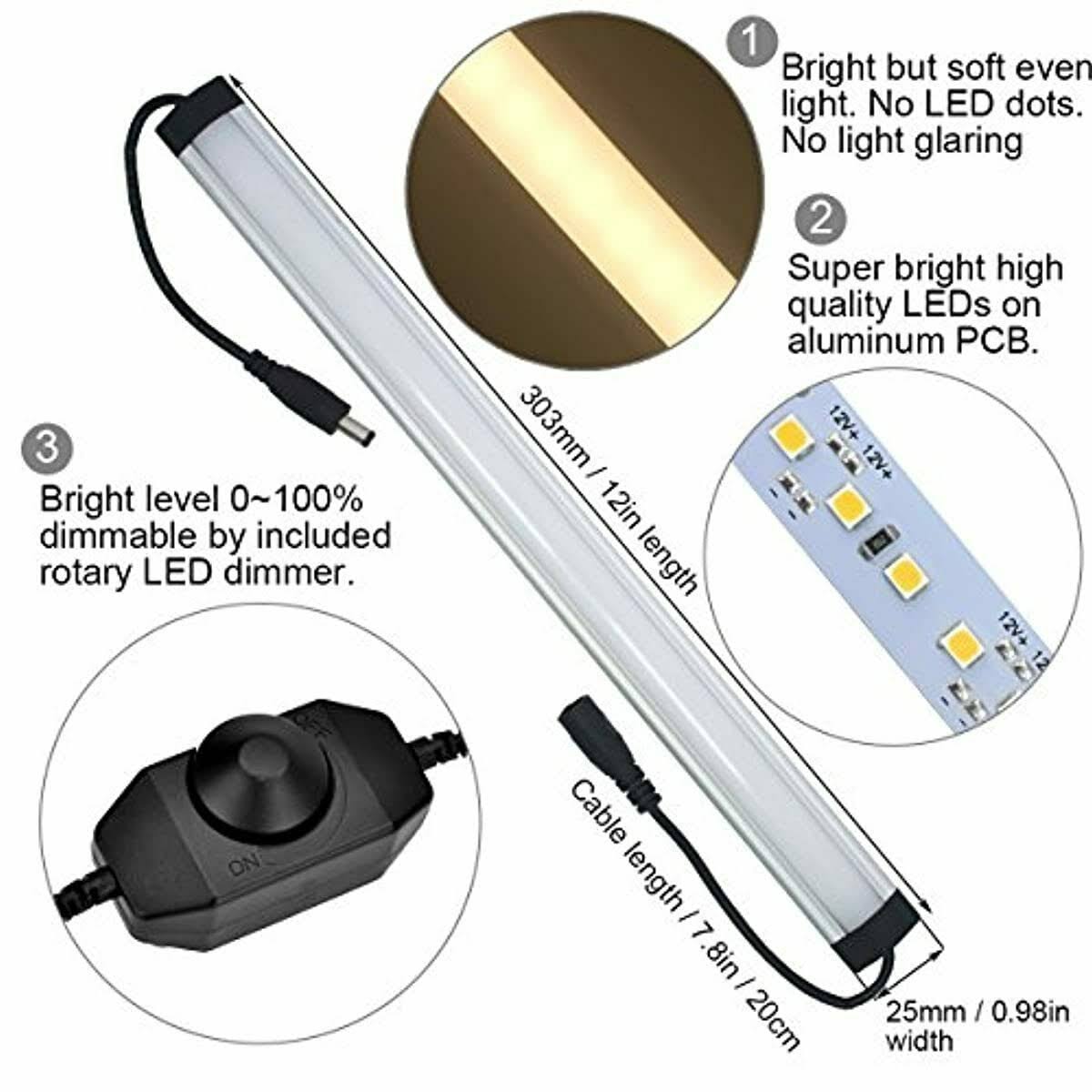 Under Cabinet LED Lighting Kit Plug In, 6 Pcs 12 Inches N538