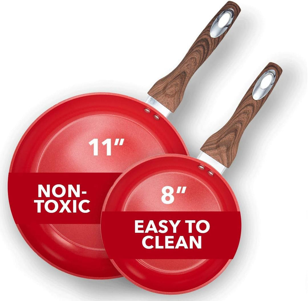 Aluminum Nonstick Ceramic Frying Pan Set 8 Inch and 11 Inch Green R428