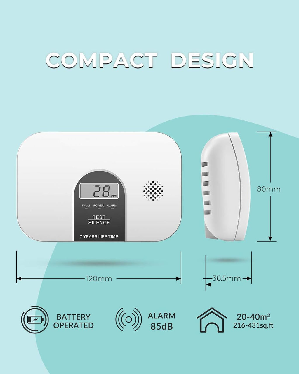 Carbon Monoxide Alarm Detector with LCD Digital Display, 4 Packs E4544