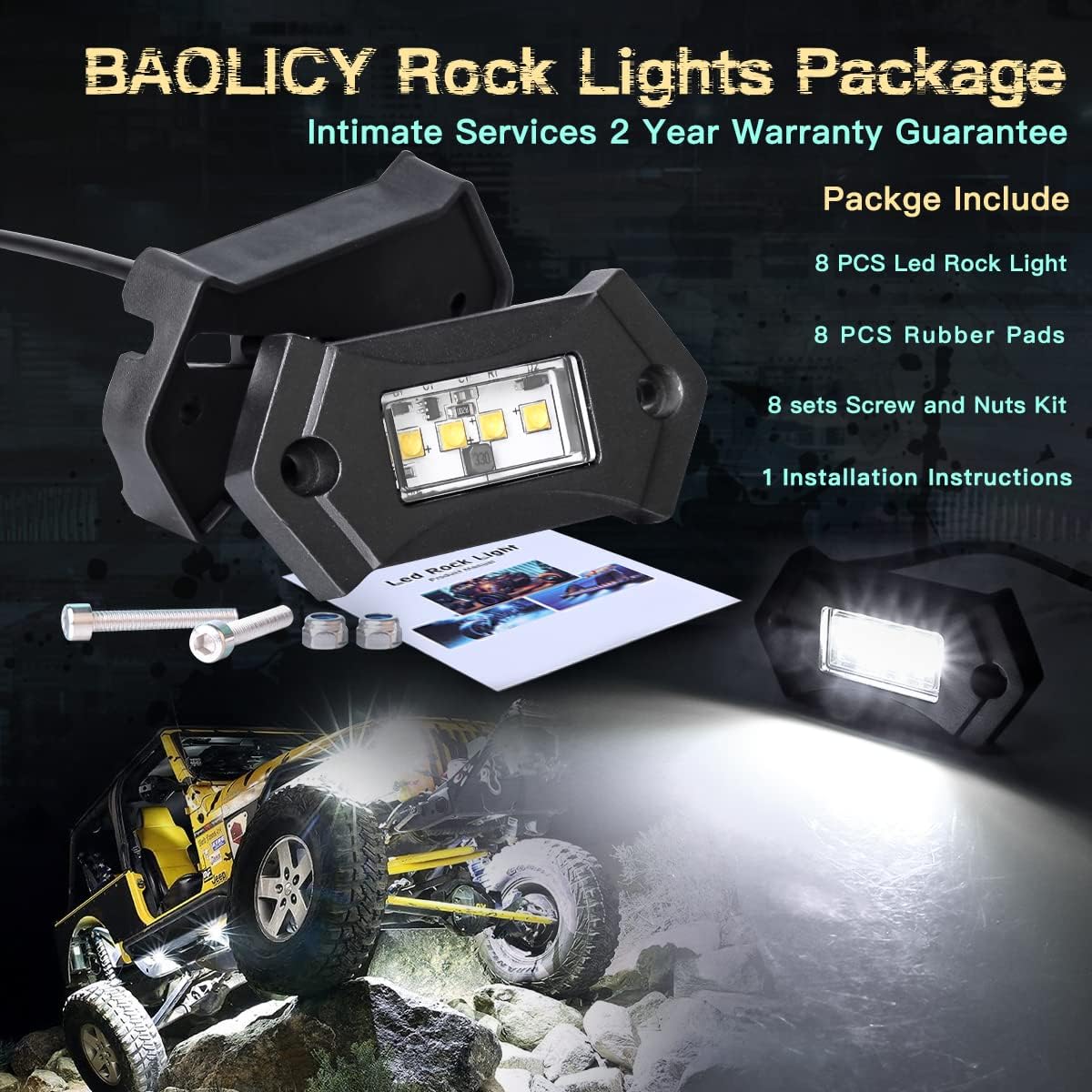 White 8Pods IP68 Waterproof LED Rock Lights U53627