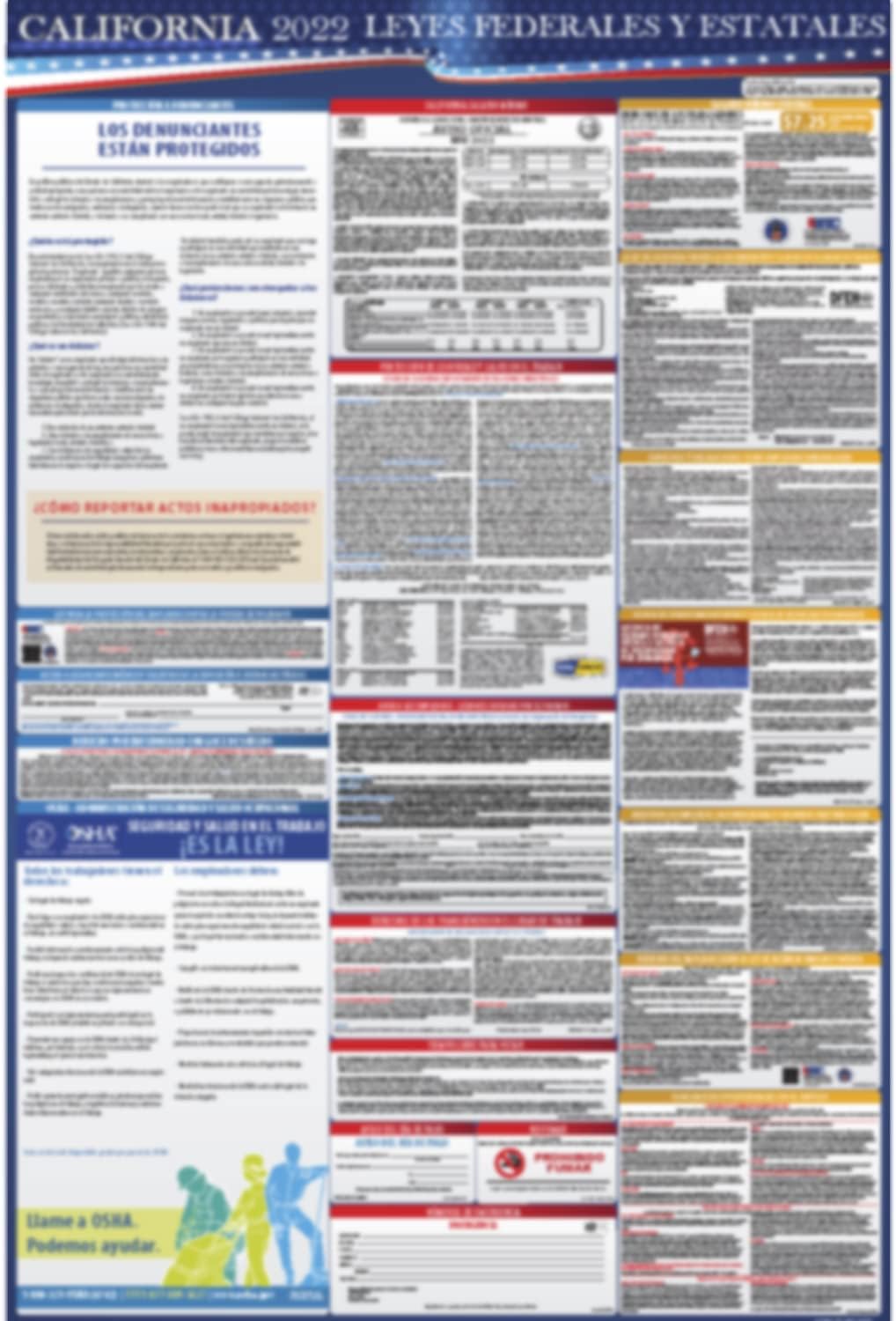 California State and Federal Labor Laws Poster English & Spanish 24 x 36 Laminated F3077