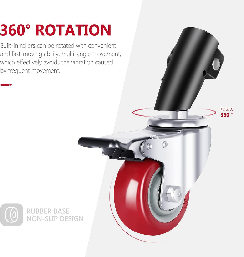 3-Pack Swivel Caster Wheels Set with 75mm Diameter Metal Rubber Black Y66098