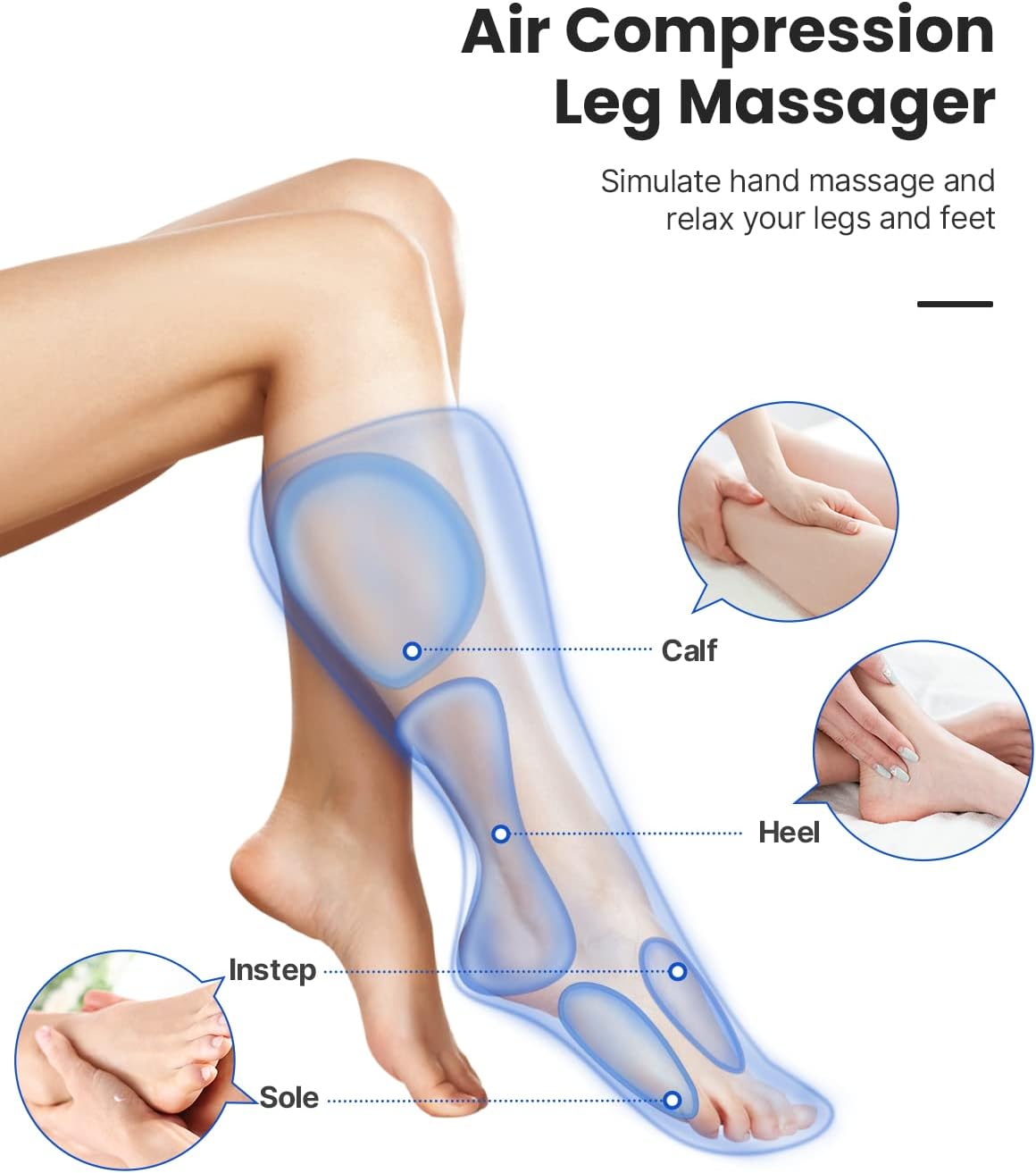 Leg Massager with Handheld Controller 3 Intensity 2 Modes T22346