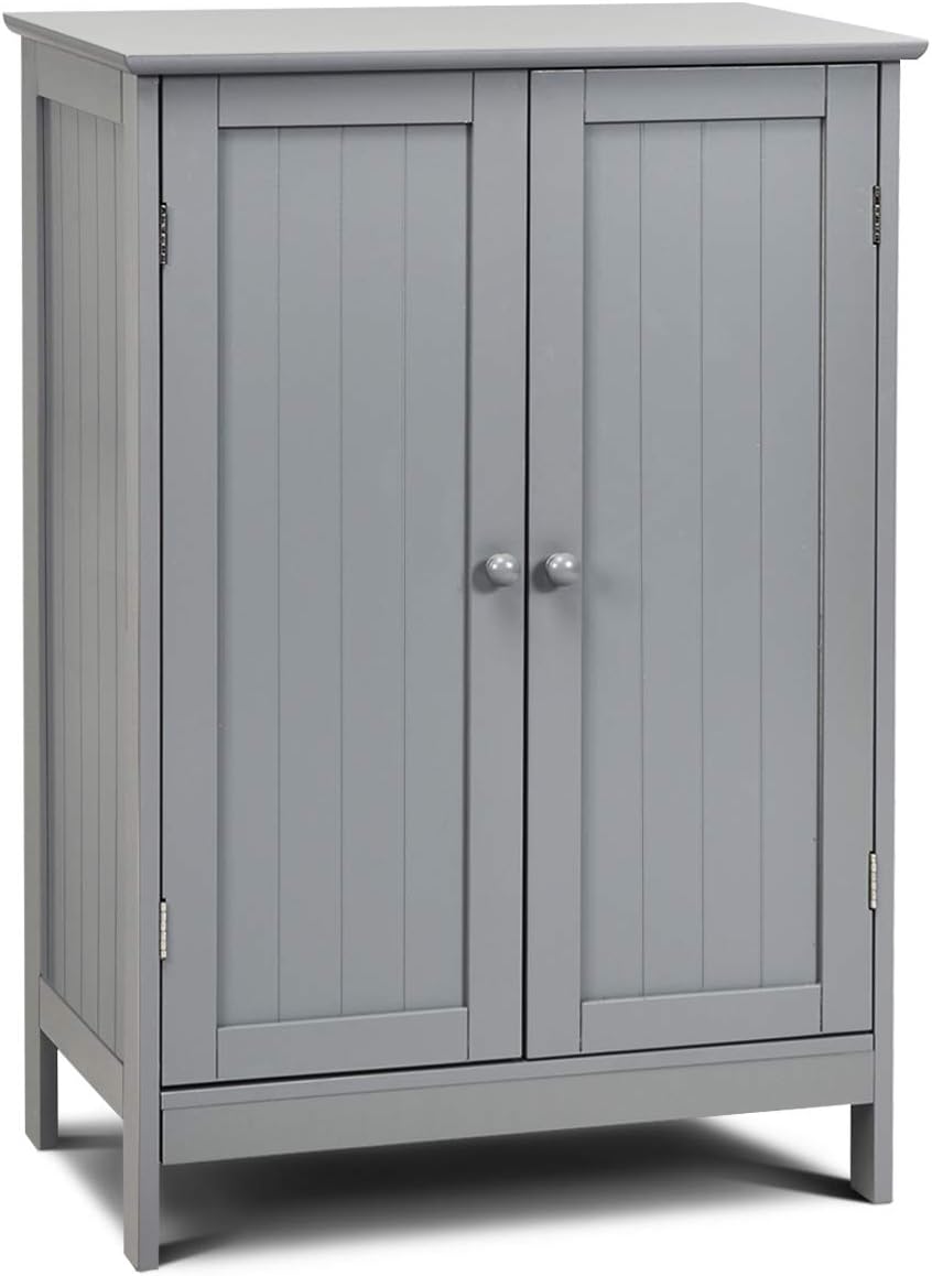 White Wooden Floor Storage Cabinet with Double Doors G87855