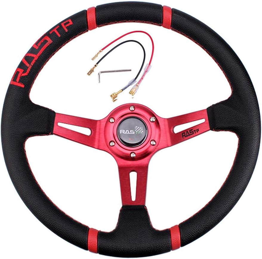 Deep Dish Racing Steering Wheel Universal Leather 345mm 6 Bolts with Horn Button N410643