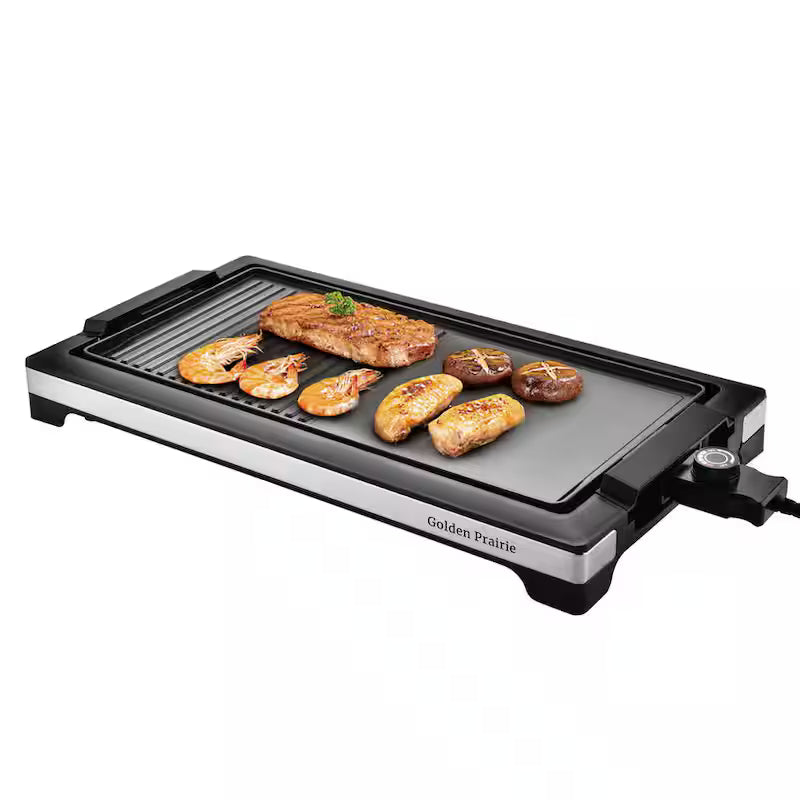 2-in-1 Electric Grill Griddle Combo, 5 Heat Levels, Nonstick Cooking Plate, Black M16922