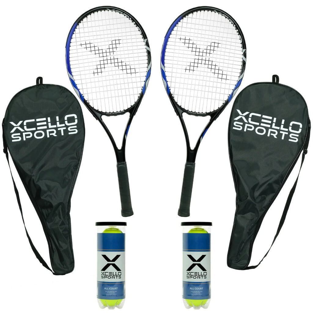 2-Player Aluminum Tennis Racket Set with Balls and Carry Cases O9339