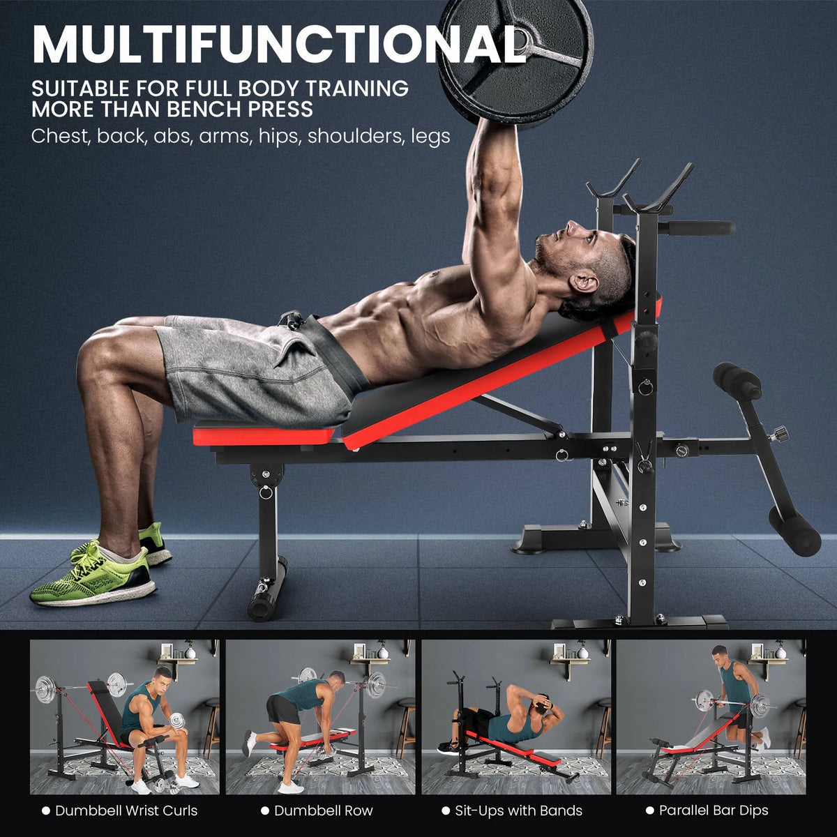 Adjustable Weight Bench Set with Barbell Rack R48816