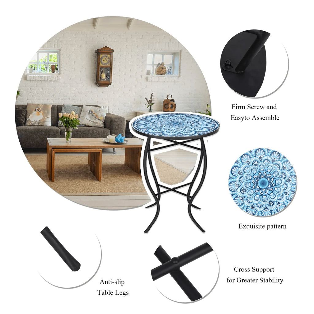 Outdoor Mosaic Glass Metal Side Table I328978
