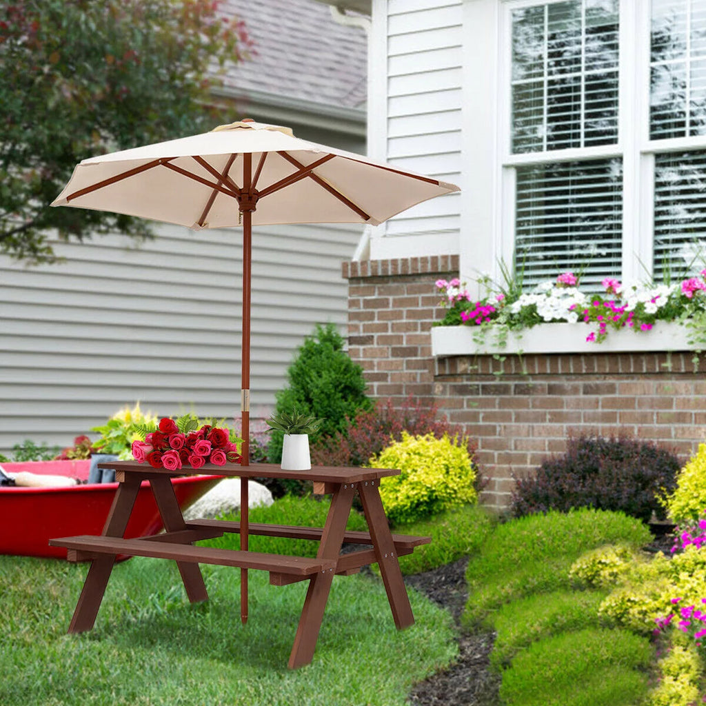 Children Outdoor 4 Seat Kids Picnic Table Bench with Folding Umbrella Z801