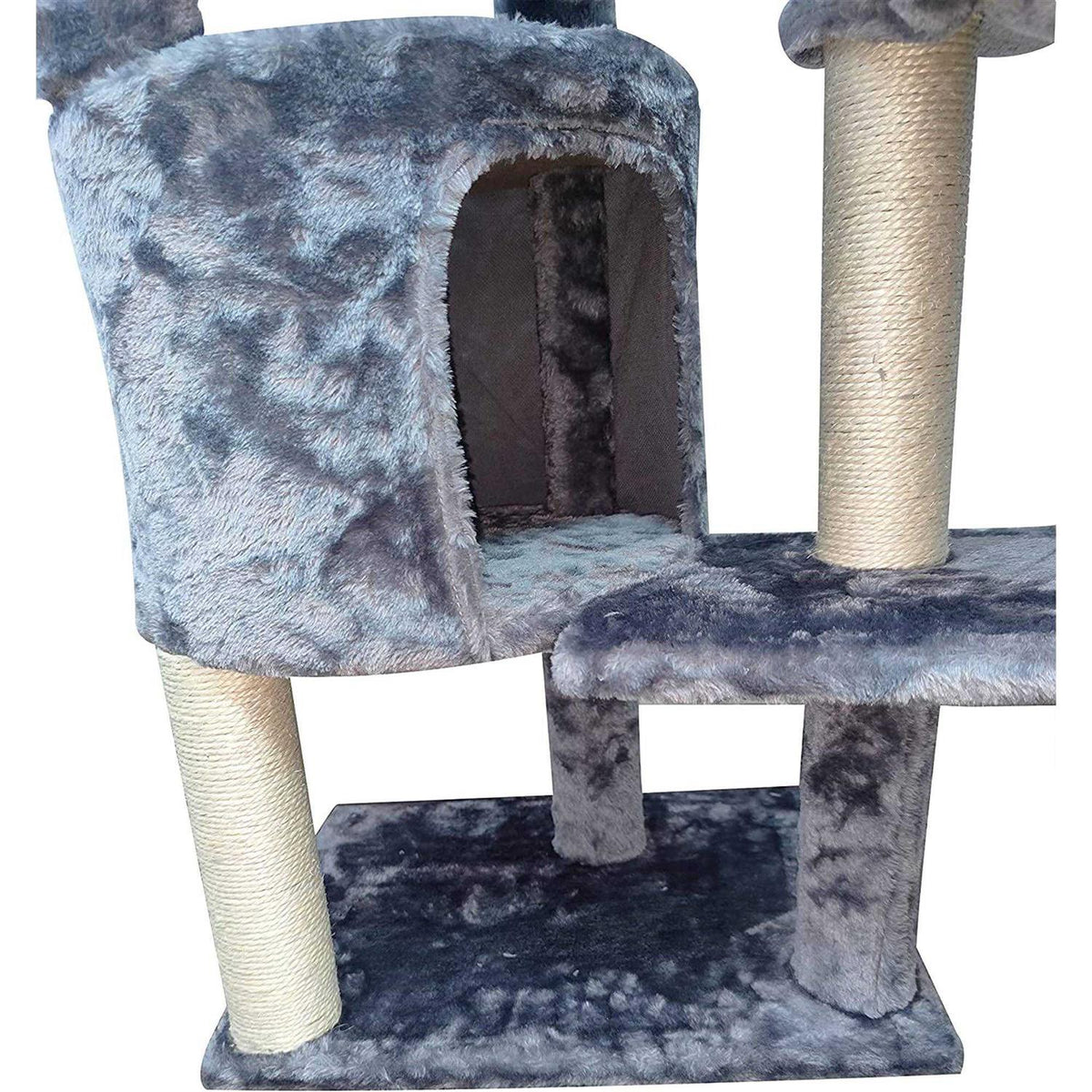 Three Layer Cat Tree with Cat Condo and Two Hammocks, Grey J39230