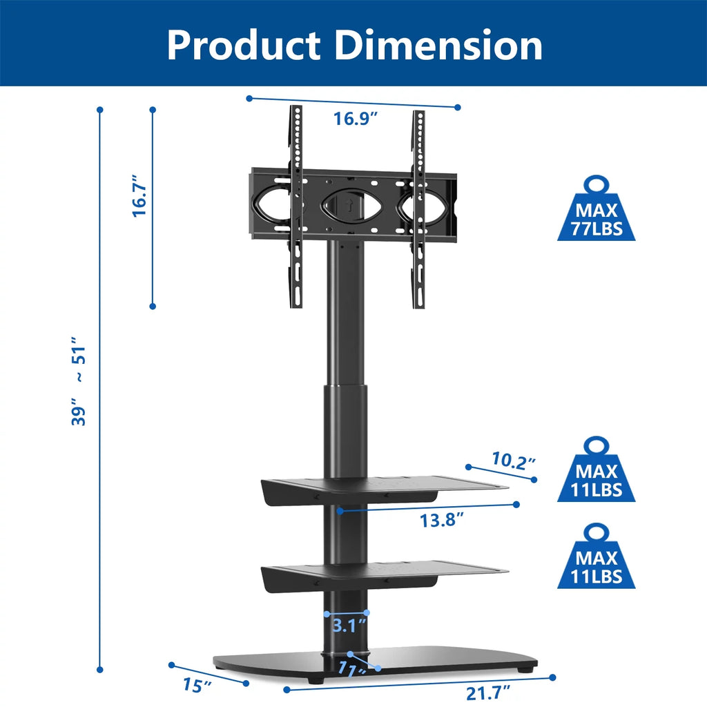 Black Metal Floor TV Stand up to 65 inch B554797