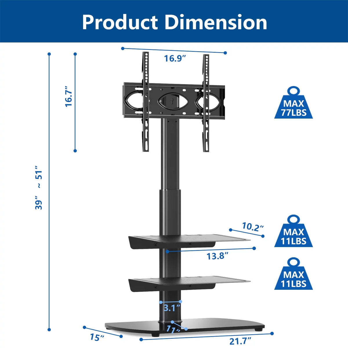 Black Metal Floor TV Stand up to 65 inch B554797