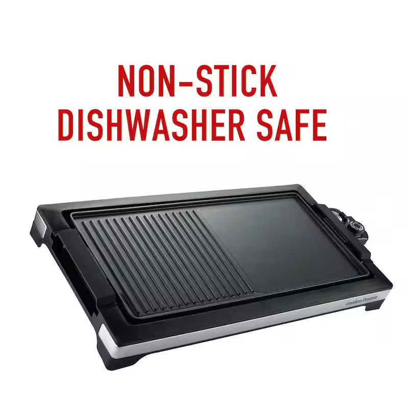 2-in-1 Electric Grill Griddle Combo, 5 Heat Levels, Nonstick Cooking Plate, Black M16922