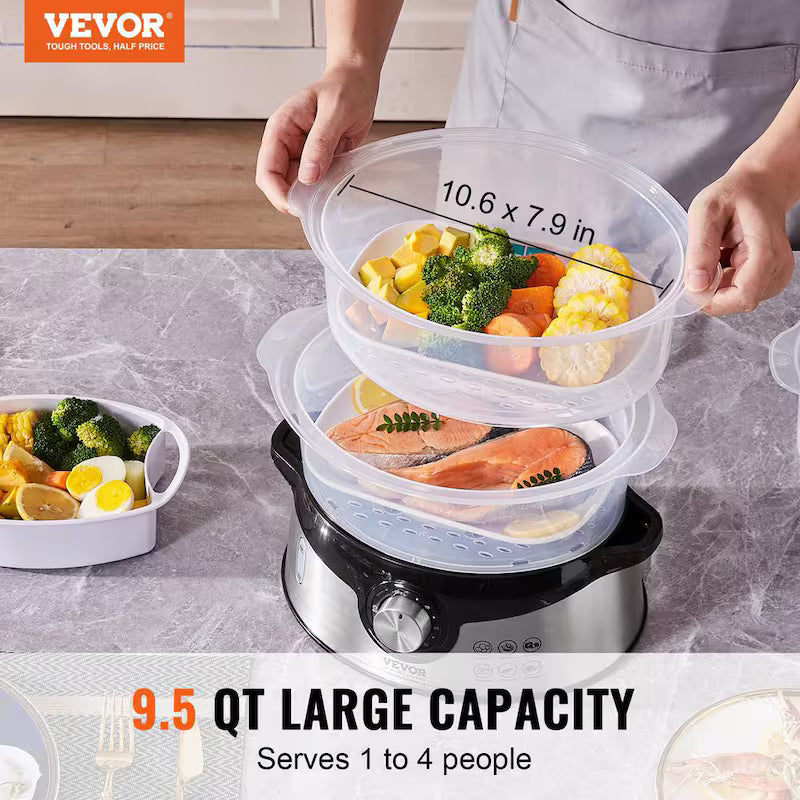 9.5 Qt Electric Food Steamer with 3-Tier Trays C986