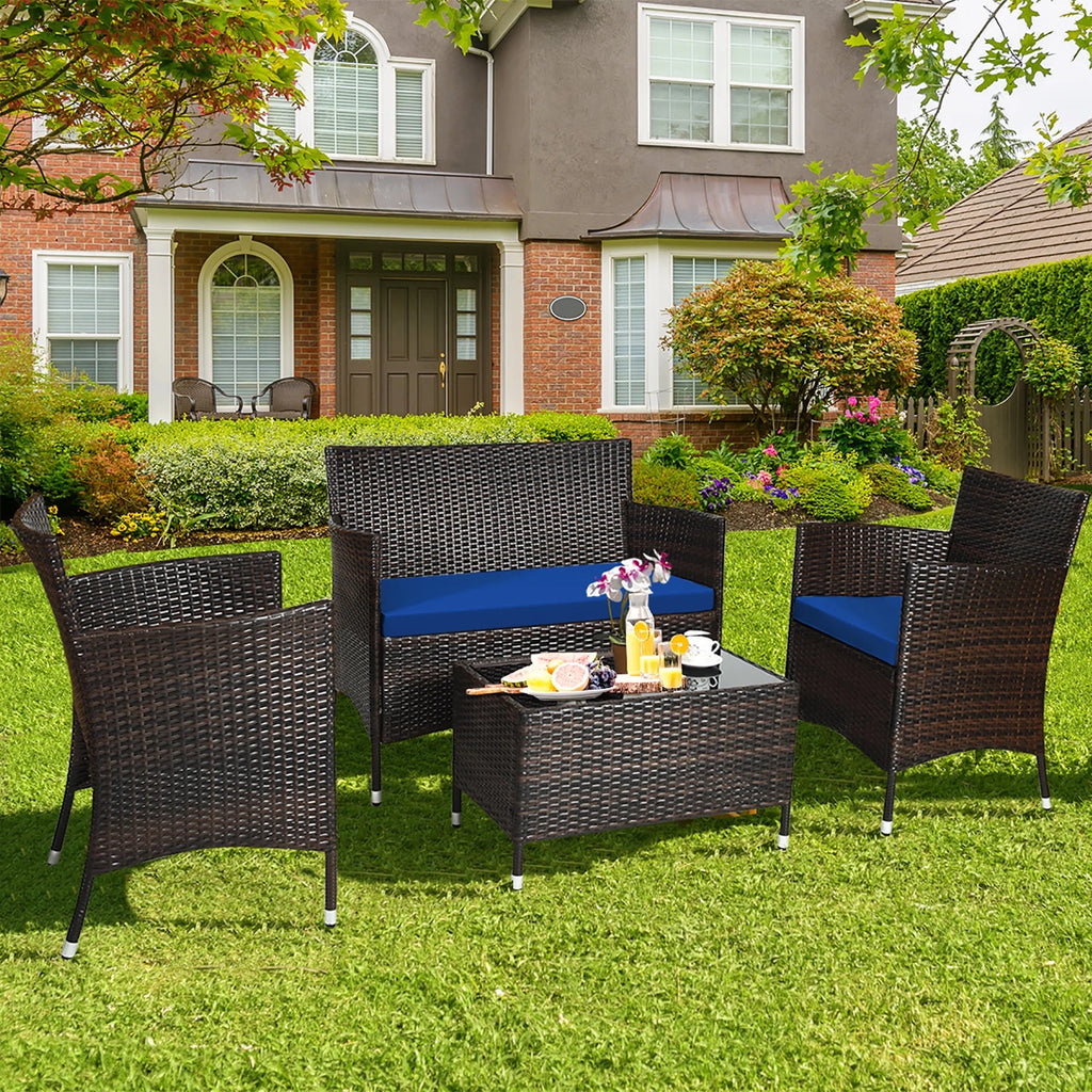 4 Pc Black Rattan Patio Furniture Set I8261