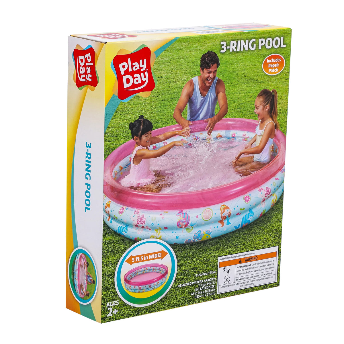 Round Inflatable 3-Ring Kiddie Splash Play Pool Pink R194890