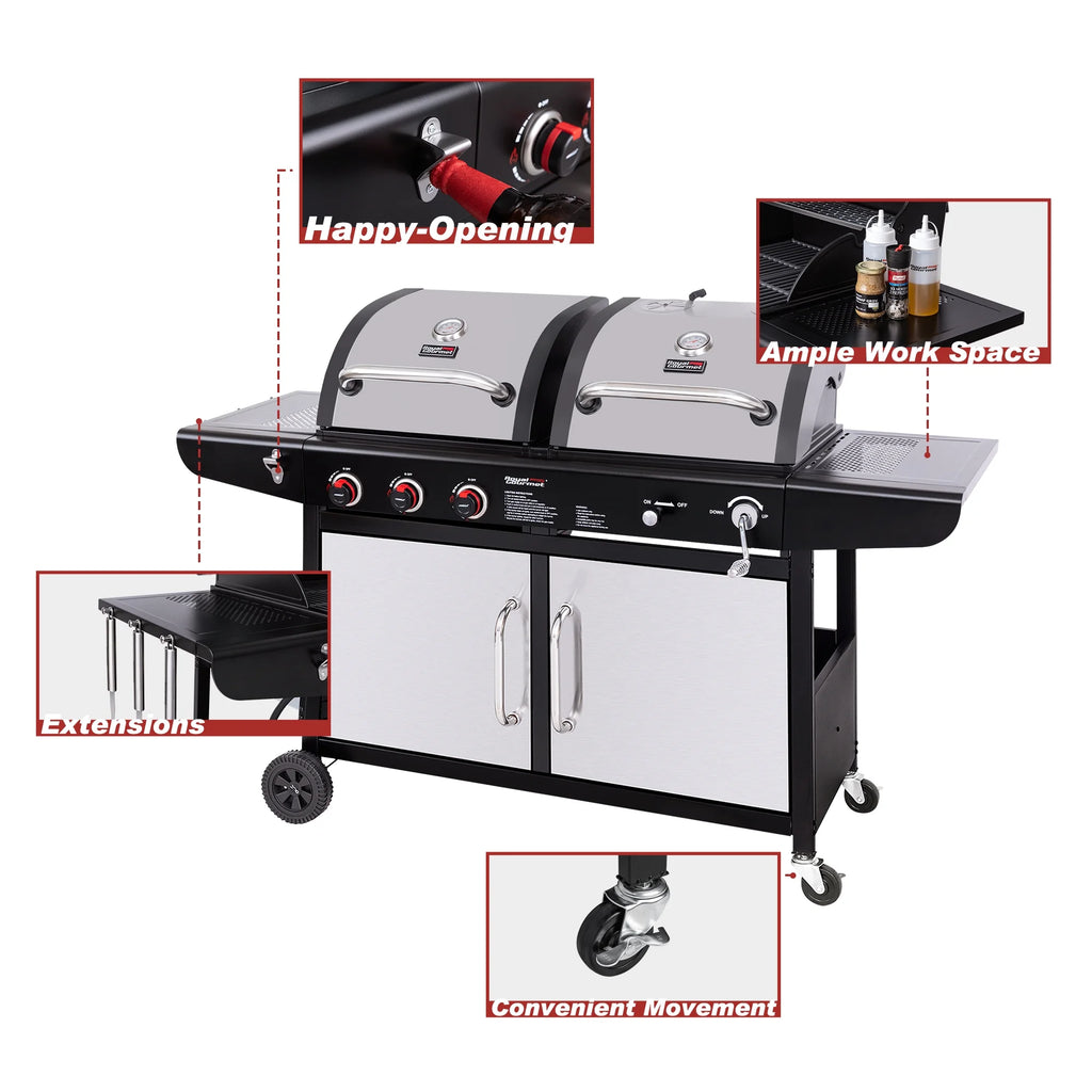 3-Burner Dual Fuel Gas and Charcoal Grill Combo S922