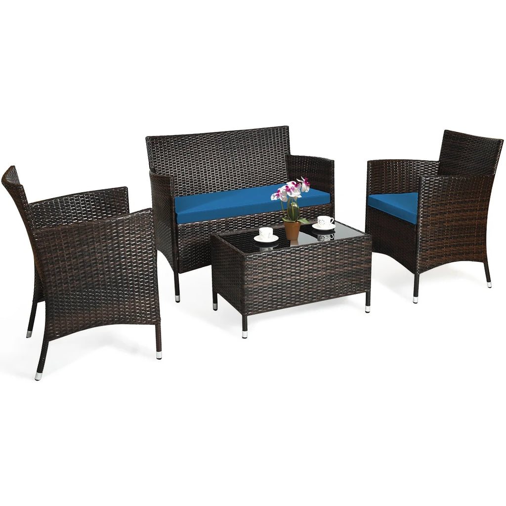 4 Pc Black Rattan Patio Furniture Set I8261