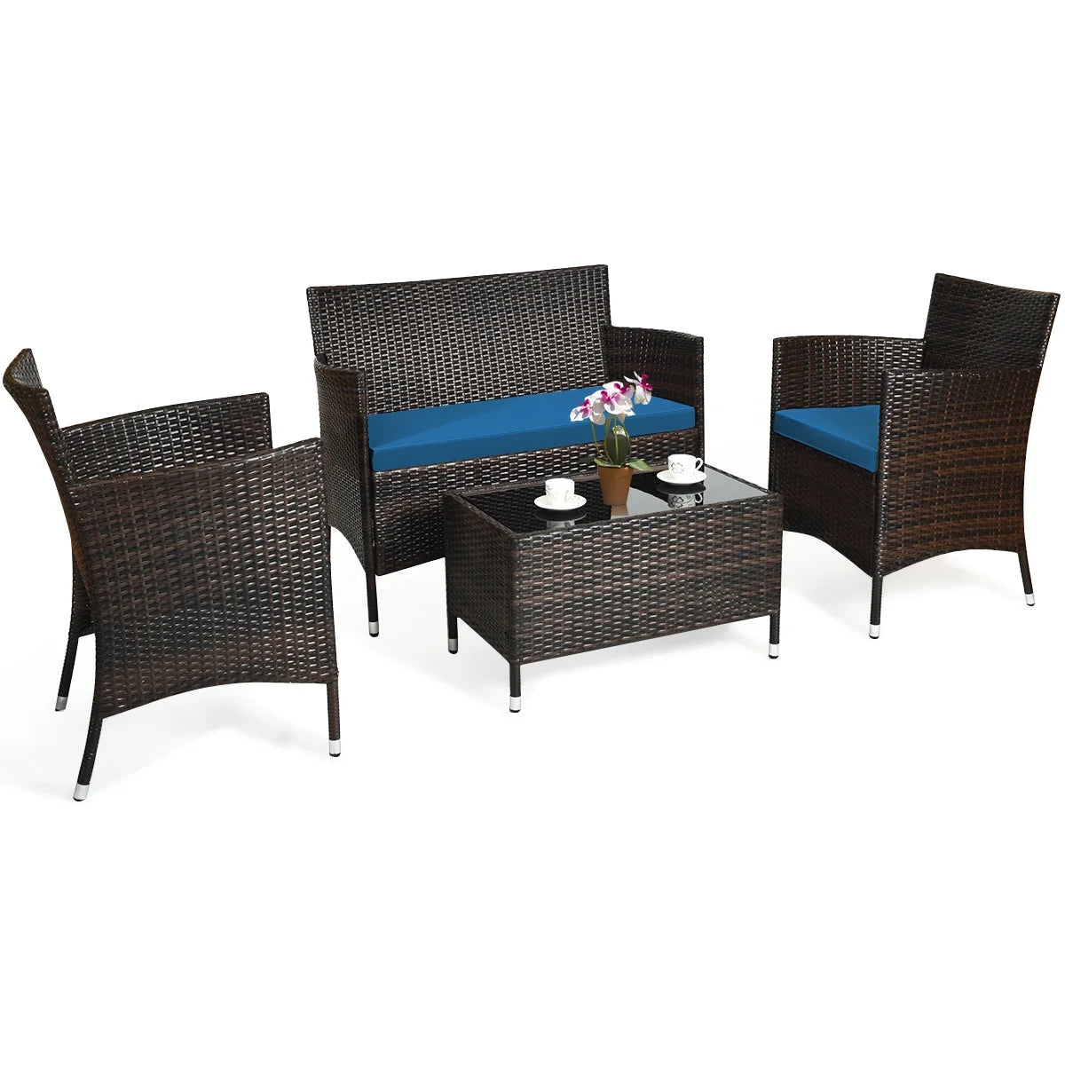 4 Pc Black Rattan Patio Furniture Set I8261
