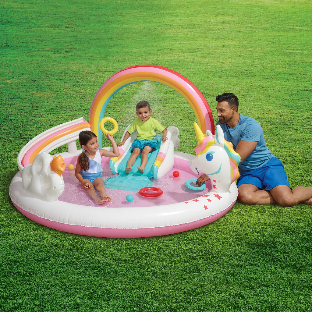 Rainbow Unicorn Kids Splash Pool with Sprinkler W945151