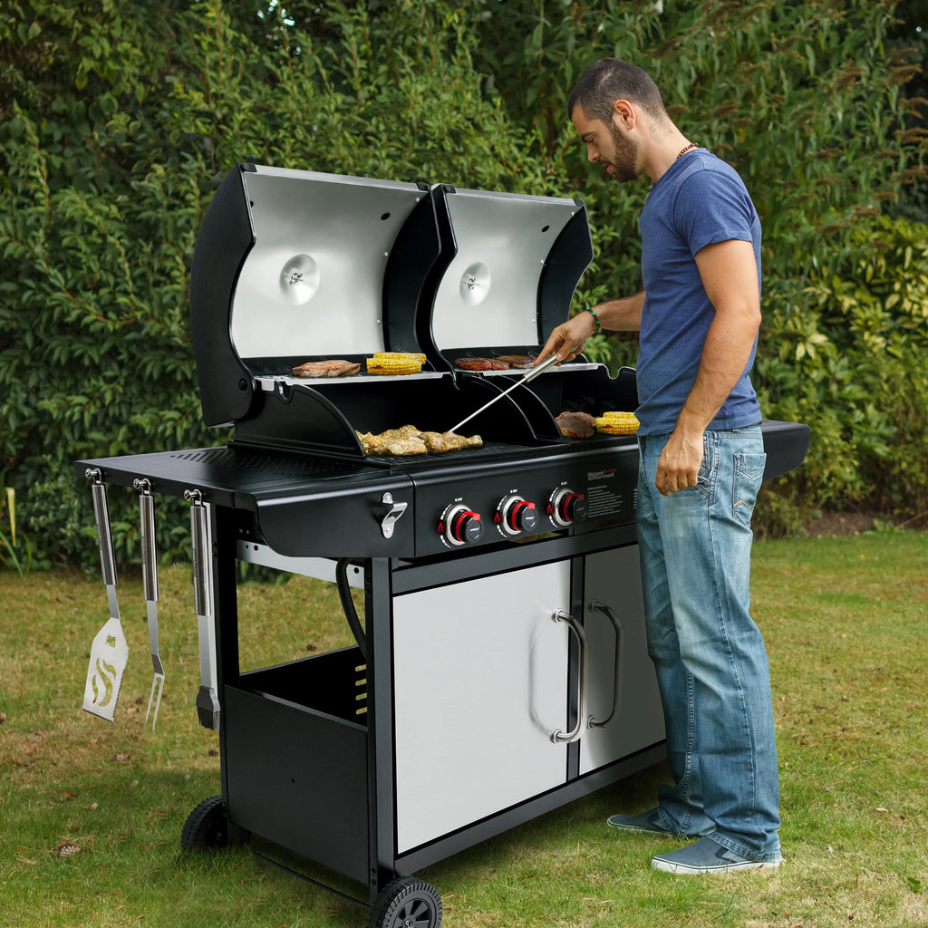 3-Burner Dual Fuel Gas and Charcoal Grill Combo S922